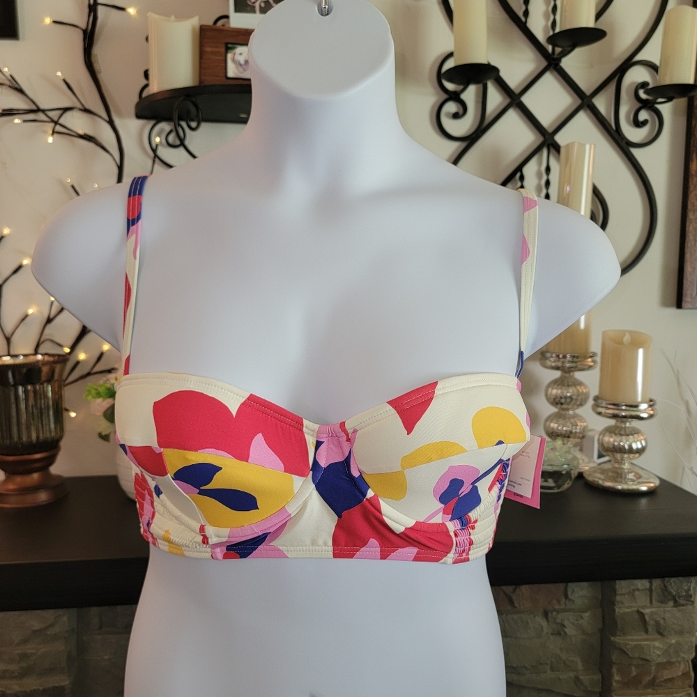 Kate Spade Summer Floral Smocked Underwire Bralette Bikini Top
